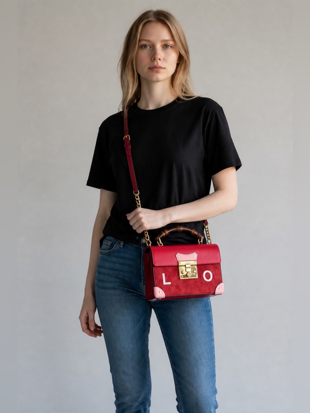 RARE Gucci Valentines Day Small Padlock Bamboo Bag